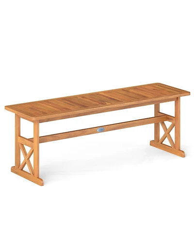 Gymax 51 Inches Acacia Wood Outdoor Bench w/ Slatted Seat and X-Shaped Frame