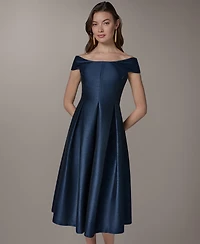 Donna Karan New York Women's Off-Shoulder Scoop Neck Jacquard Fit & Flare Midi Dress