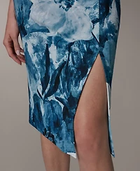 Donna Karan New York Women's Crewneck Sheath Ribbed Knot Sleeveless Midi Dress