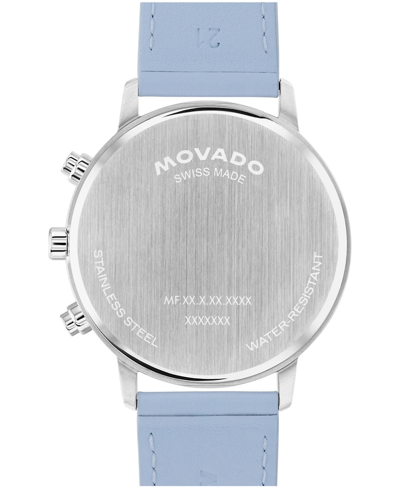 Movado Men's Face Swiss Quartz Chrono Light Blue Leather Watch 43mm
