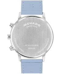 Movado Men's Face Swiss Quartz Chrono Light Blue Leather Watch 43mm