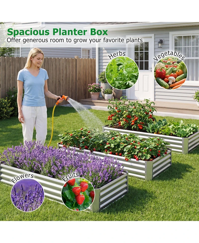 Gymax Galvanized Raised Garden Bed Rectangular Galvanized Metal Planter Box