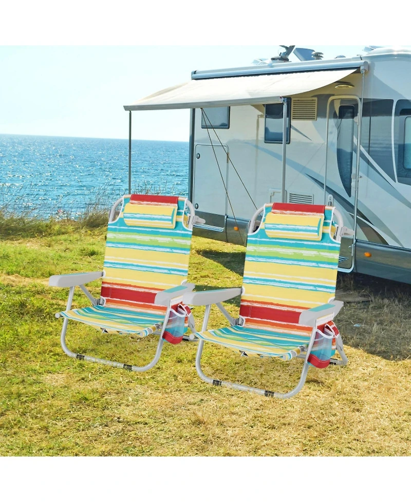 Sugift Foldable Backpack Beach Chair Set of 2 with Cup Holder and Storage Pockets