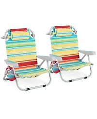 Sugift Foldable Backpack Beach Chair Set of 2 with Cup Holder and Storage Pockets