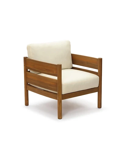 LuxenHome Outdoor Armchair, Acacia Wood Frame with 5.9" Thick Cushions