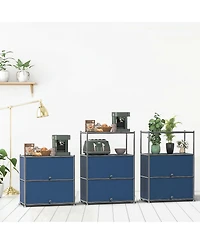3 Tier Modular Metal Sideboard Storage Cabinet, Modern Grid-Style, for Dining Room, Living Room or Office