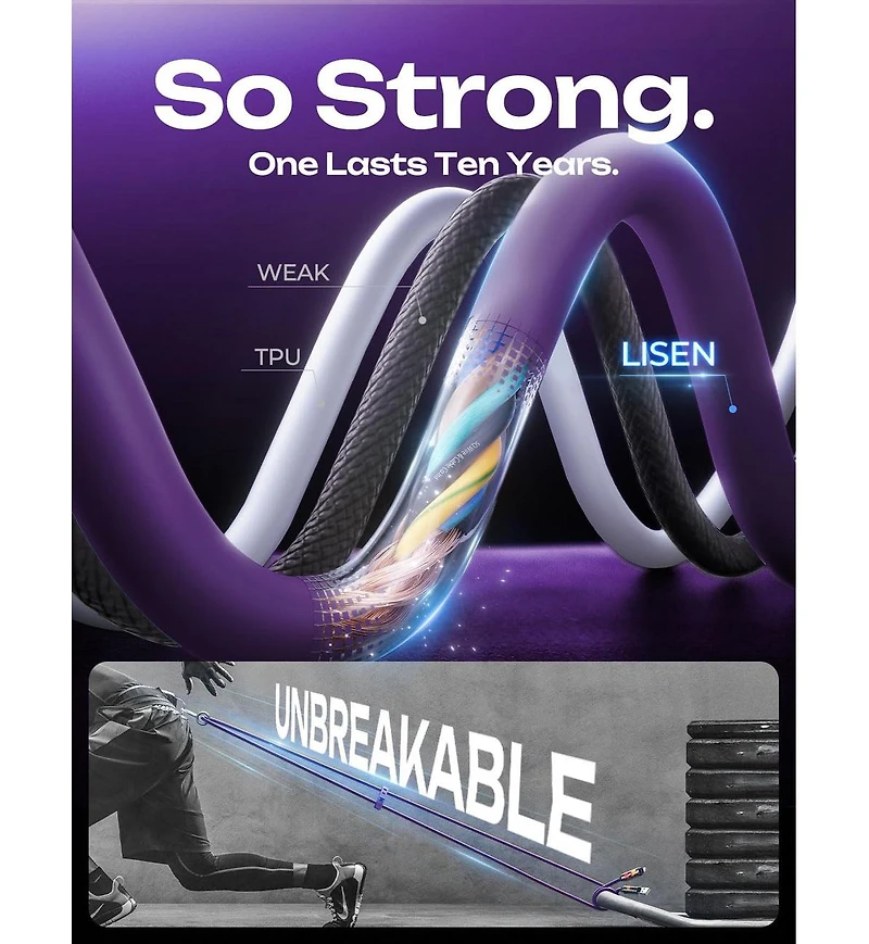 Lisen 2-Pack 240W 4-in-1 Charging Cable, Usb-c and Lightning Multi Charger Cable for All Devices, Fast Charging Cord for Travel, Home and Car