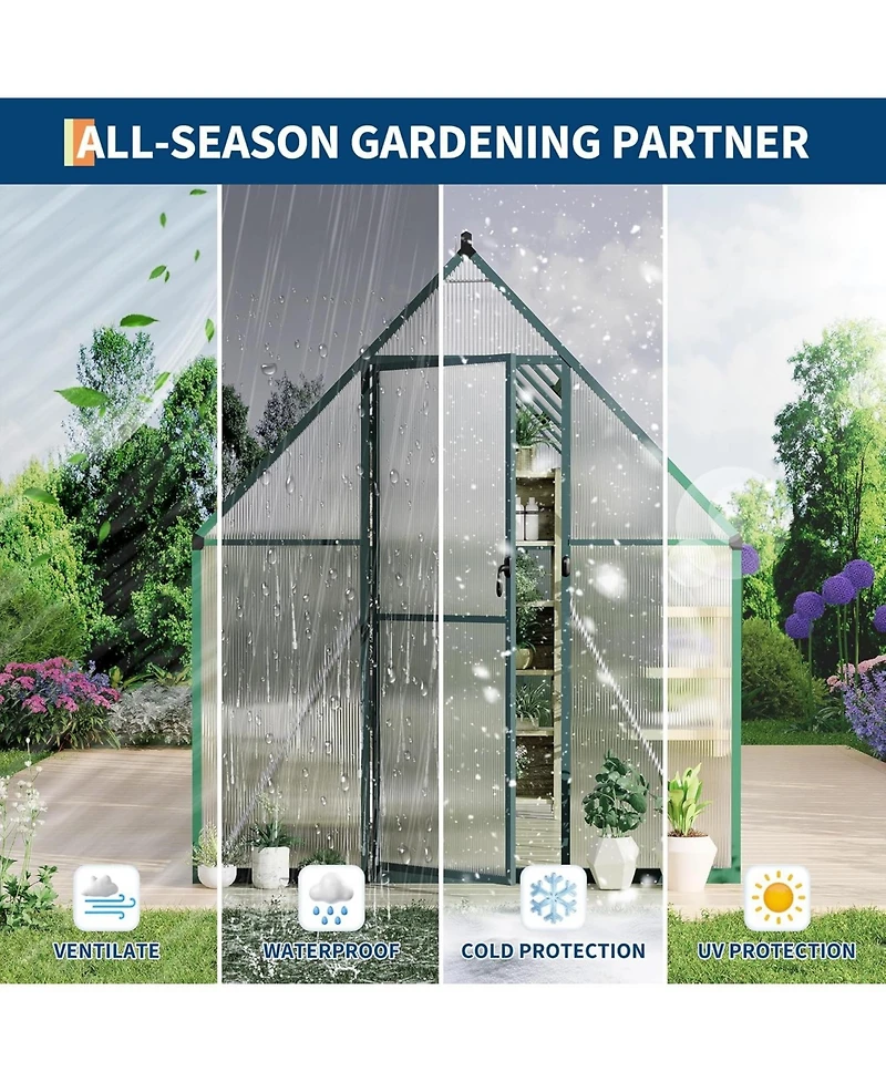 gaomon 6'X11' Aluminum-Framed Polycarbonate Greenhouse, Heavy Duty Greenhouse with Quick Setup Structure and Roof Vent