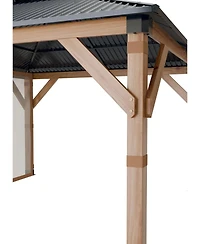 gaomon Hardtop Wood Gazebo 10ft x 12ft for All Weather, Double Metal Roof, Heavy Duty Wooden Frame, Net, and Curtain, Permanent Building for Patio