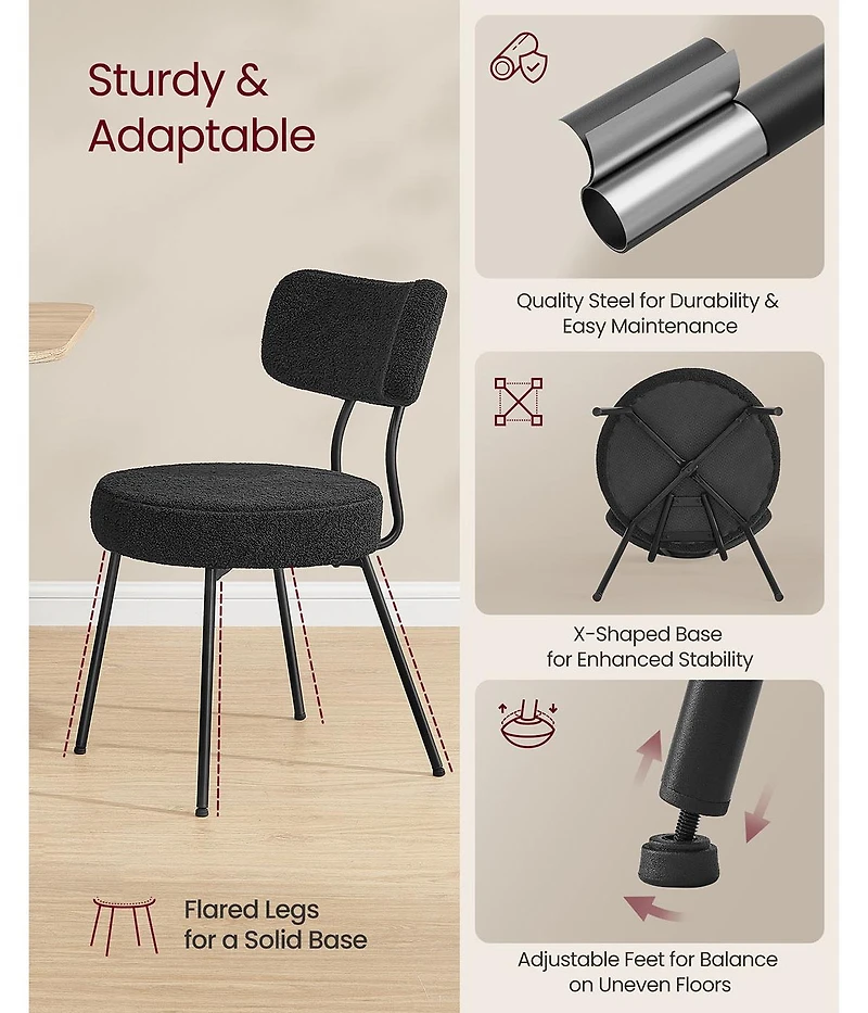 Slickblue Dining Chairs Set of 2 Steel Frame Ink Black Kitchen Chairs
