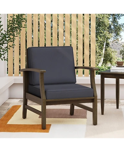 Rainsken Outdoor Accent Chair, Acacia Wood Patio Chair with Thick Cushions and Slat Panel Design, Weather Resistance for Backyard and Poolside