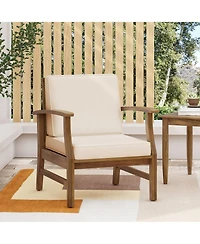 Rainsken Outdoor Accent Chair, Acacia Wood Patio Chair with Thick Cushions and Slat Panel Design, Weather Resistance for Backyard Poolside