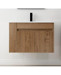 Sillysis 30 Inch Wall Mounted Bathroom Vanity with Black Ceramic Sink, Adjustable Shelf, Modern Plywood Cabinet for Small Spaces