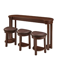 Rainsken 60'' Bar Table and Chairs Set - with 3 Pu Upholstered Stools, Solid Wood Counter Height Dining for Living Room