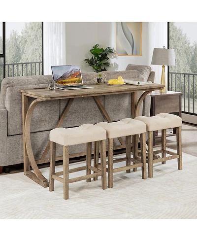 Rainsken Bar Table Set for 3 - Industrial Counter Height with Power Outlet and Padded Stools Living Room, Dining Room