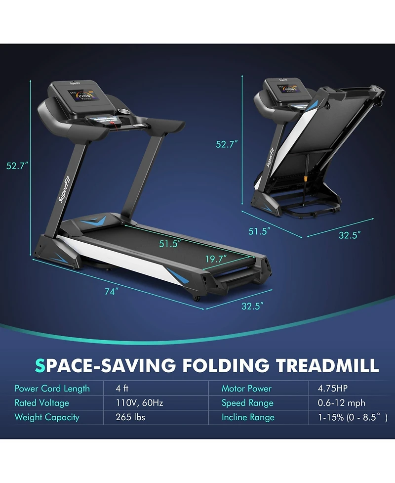 Treadmill with App and Auto Incline for Home Black