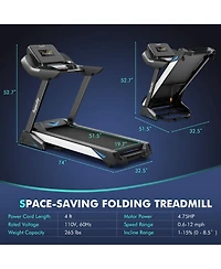 Treadmill with App and Auto Incline for Home Black