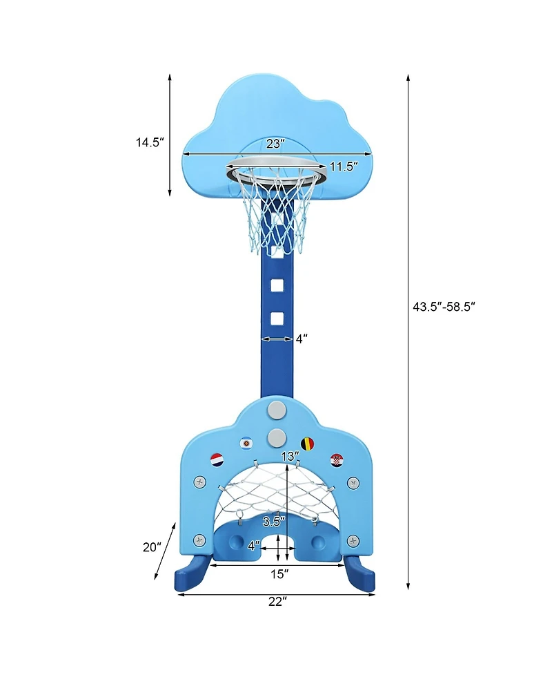 Slickblue Adjustable 3-in-1 Kids Basketball Hoop Play Set with Balls