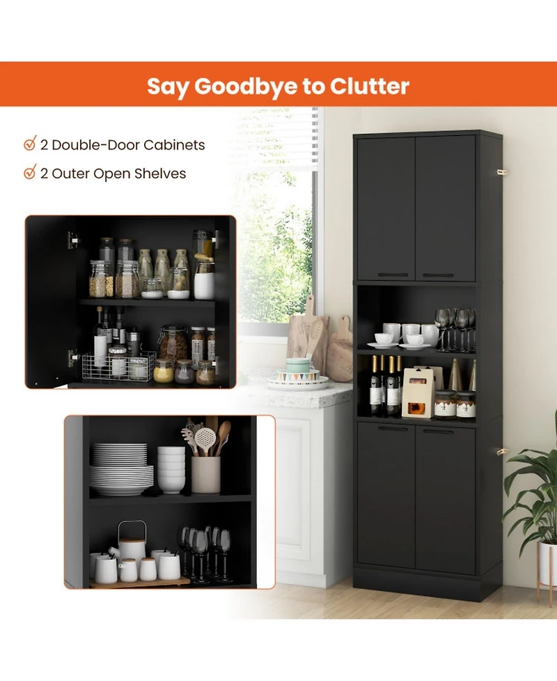 Gouun in Tall Kitchen Pantry Cabinet with Double Doors, Adjustable Shelves and 300 lbs Capacity