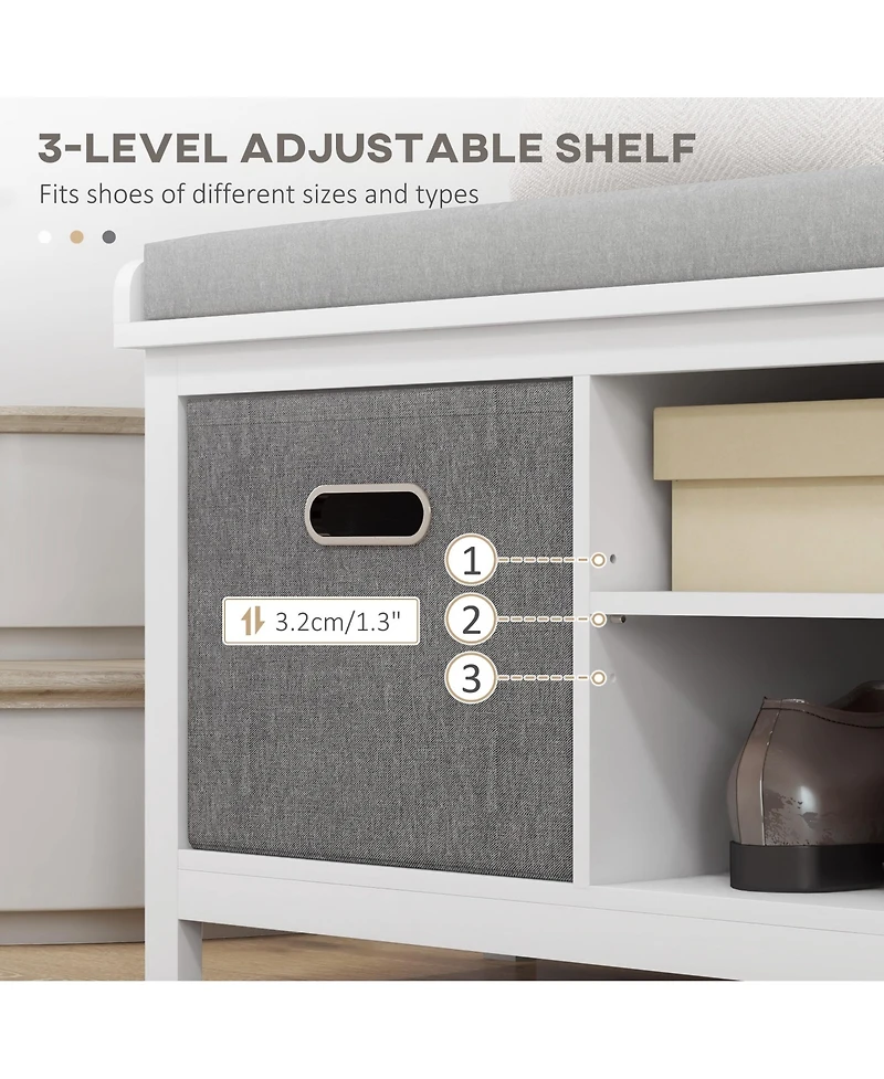 Homcom Storage Shoe Bench with Cushion, Fabric Drawers for Entryway,