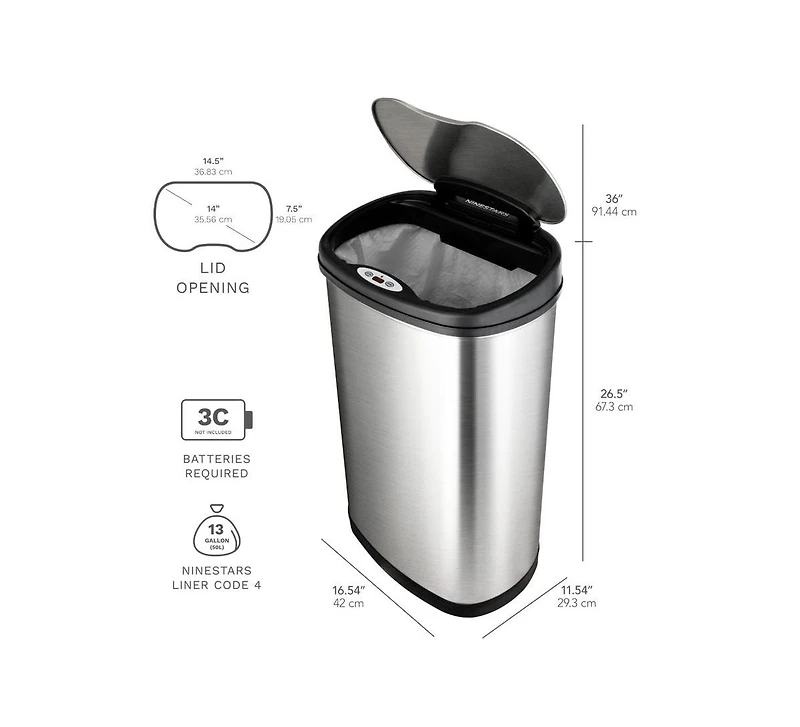 Ninestars Rectangular Motion Sensor Trash Can 13.2 Gallon & 3.2 Gallon