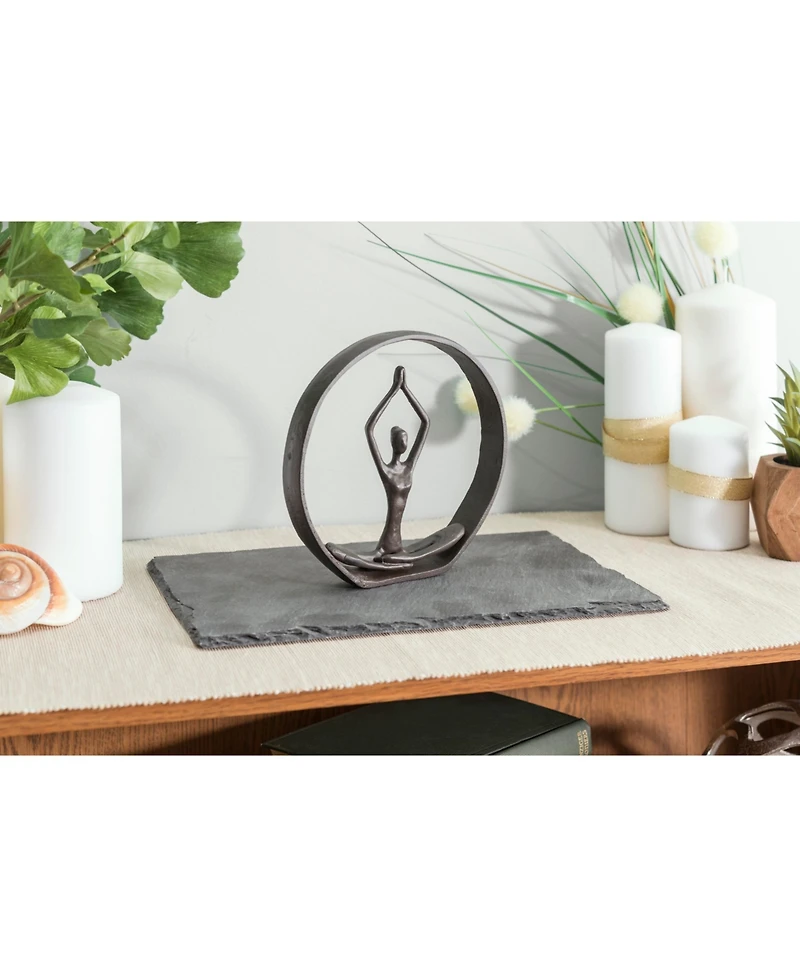 Danya B. Circle Iron Sculpture with Figurine in Yoga Pose