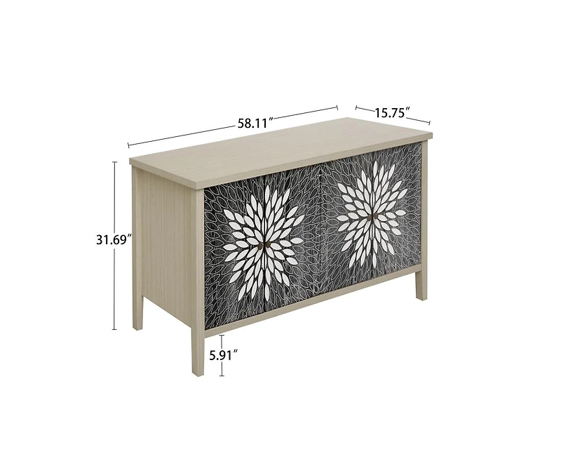 sumyeg 4-Door Carved Storage Cabinet with Adjustable shelf