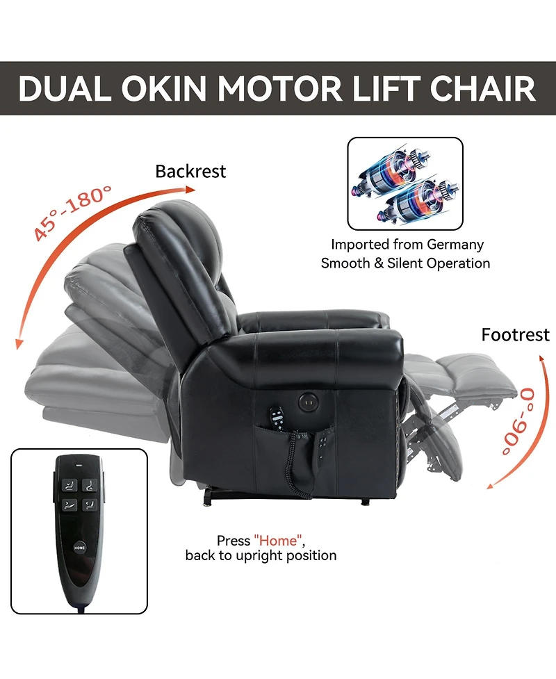 sumyeg Leather Power Lift Recliner Chair Heat Massage Manual with Usb Ports