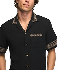 Lucky Brand Men's Embroidered Detail Camp Collar Shirt