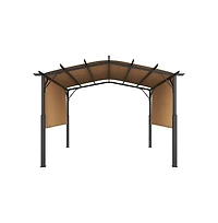 Sugift 10 x 10 ft Arched Top Metal Pergola with Retractable Sun Shade Canopy Heavy Duty Garden