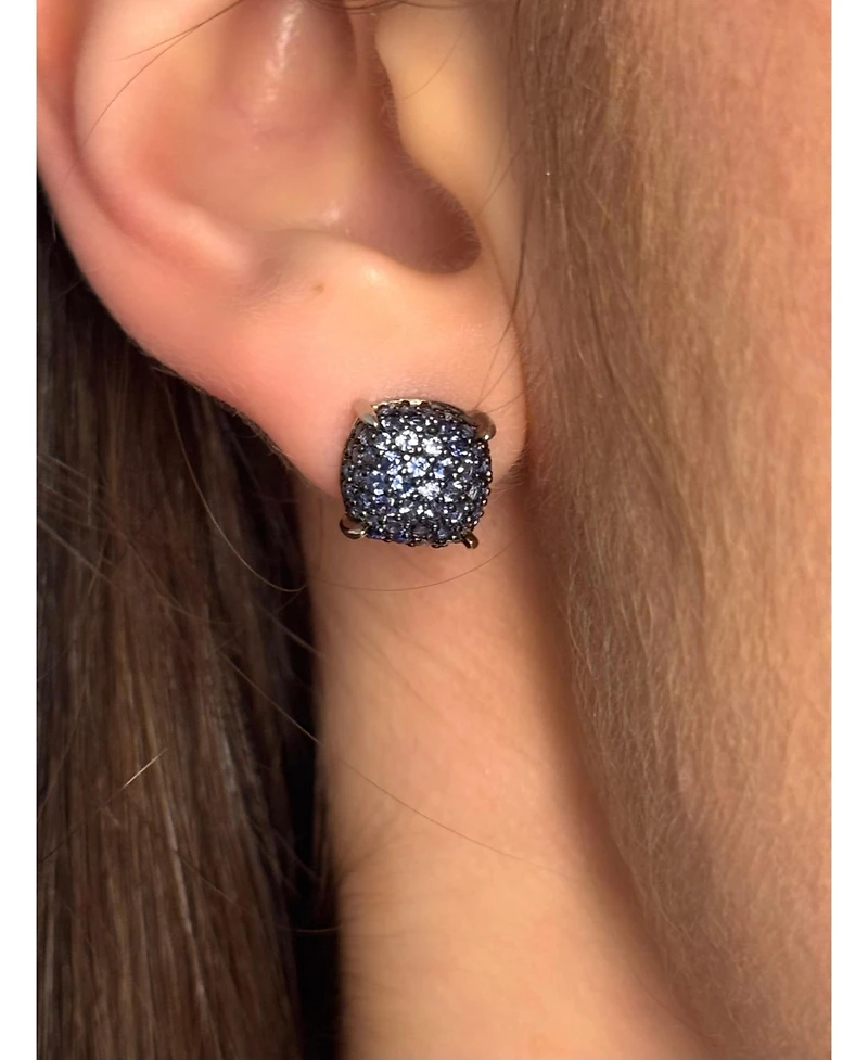 Suzy Levian New York Sterling Silver Sapphire Pave Puff Stud Earrings