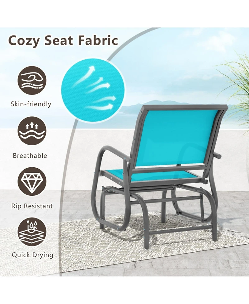 Gouun Steel Outdoor Glider Chair with Ergonomic Armrests and High Backrest
