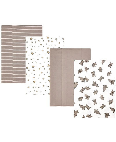Hudson Baby Infant Cotton Poly Flannel Burp Cloths 4-Pack, French Bulldog Stars, One Size