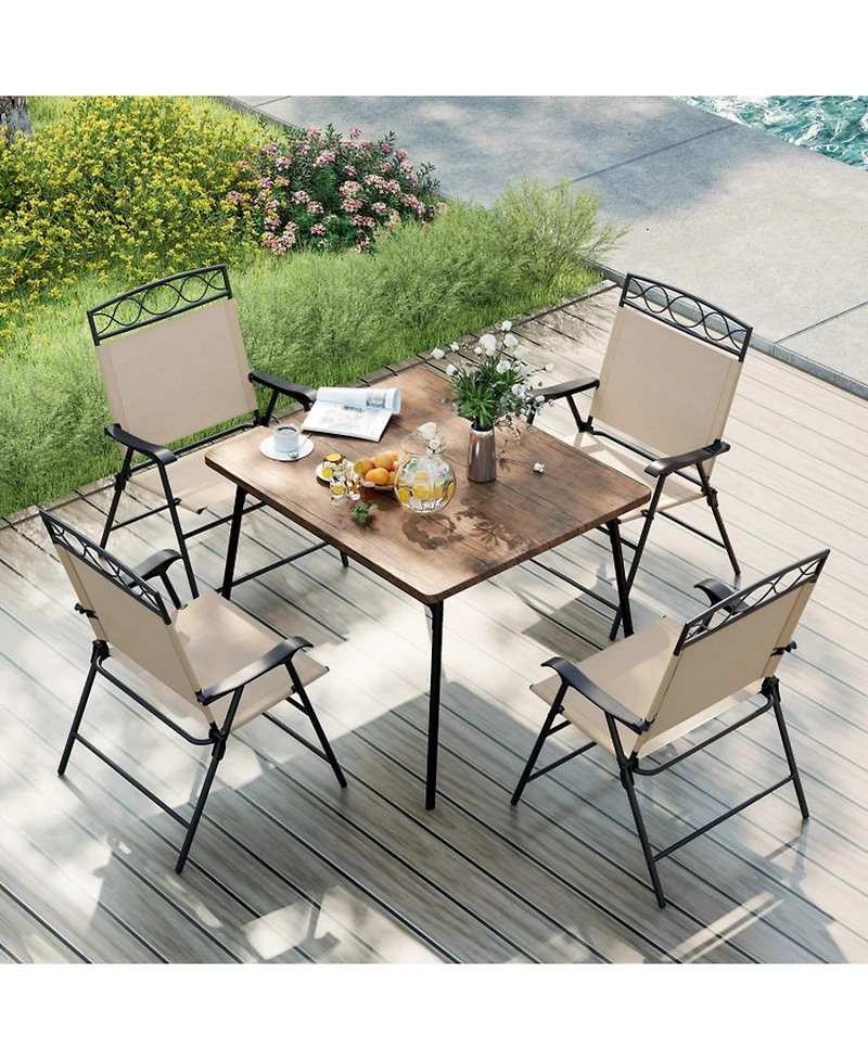 Gouun Set of 4 Foldable Outdoor Patio Dining Chairs with Curved Armrests and 105 Degree Backrest