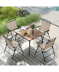 Gouun Set of 4 Foldable Outdoor Patio Dining Chairs with Curved Armrests and 105 Degree Backrest