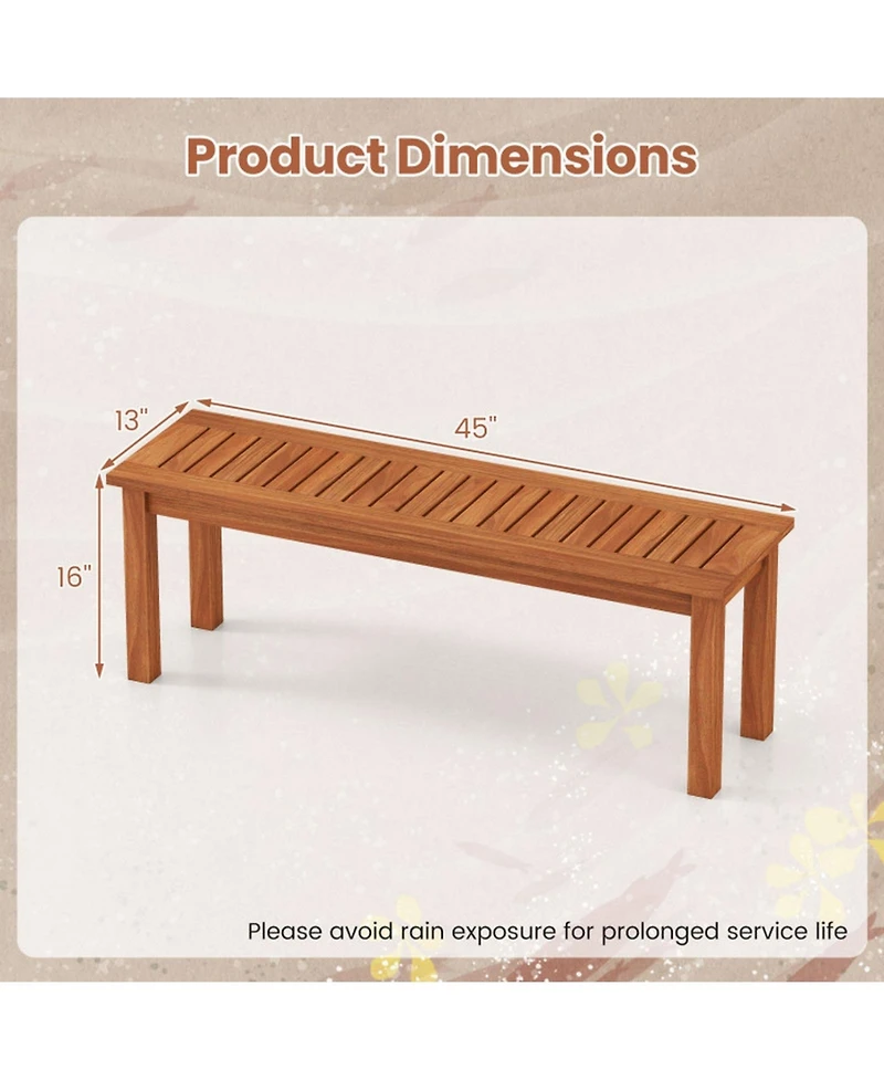 Gouun Outdoor Wood Backless Garden Bench for 2 with Slatted Seat, Plant Stand and Entryway