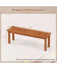 Gouun Outdoor Wood Backless Garden Bench for 2 with Slatted Seat, Plant Stand and Entryway