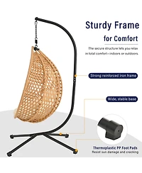 Rainsken Egg Hanging Chair, Foldable Pe Rattan Hammock Swing Chair with Soft Removable Cushion, 330 lbs Capacity for Balcony and Garden