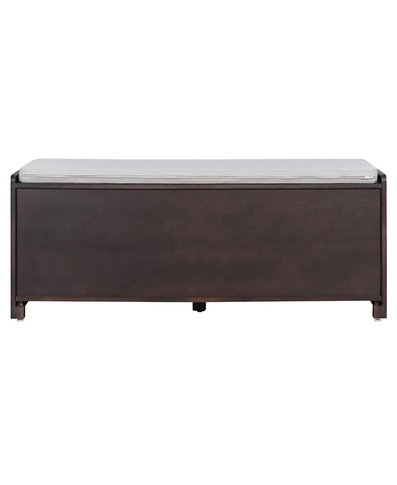 Streamdale Furniture Rustic Storage Bench with Cushion and Rattan Doors (Brown+Beige