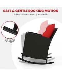 Gymax Set of 3 Wicker Rocking Set w/ Tempered Glass Table Patio Outdoor