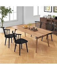 Gymax 4 Pcs Dining Chair Windsor High Spindle Back Wood Kitchen Chairs w/ Rubber Wood Frame Natural