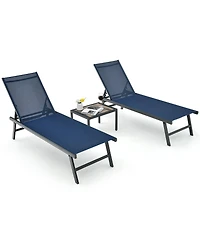 Gymax 3pcs Patio Chaise Lounge Set Aluminum Recliner Chair Table Outdoor Adjust