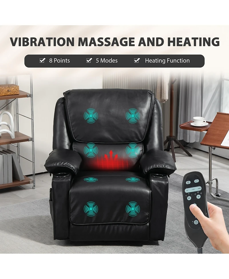 Homcom Massage Recliner Chair with Heat, Swivel Rocker with Footrest