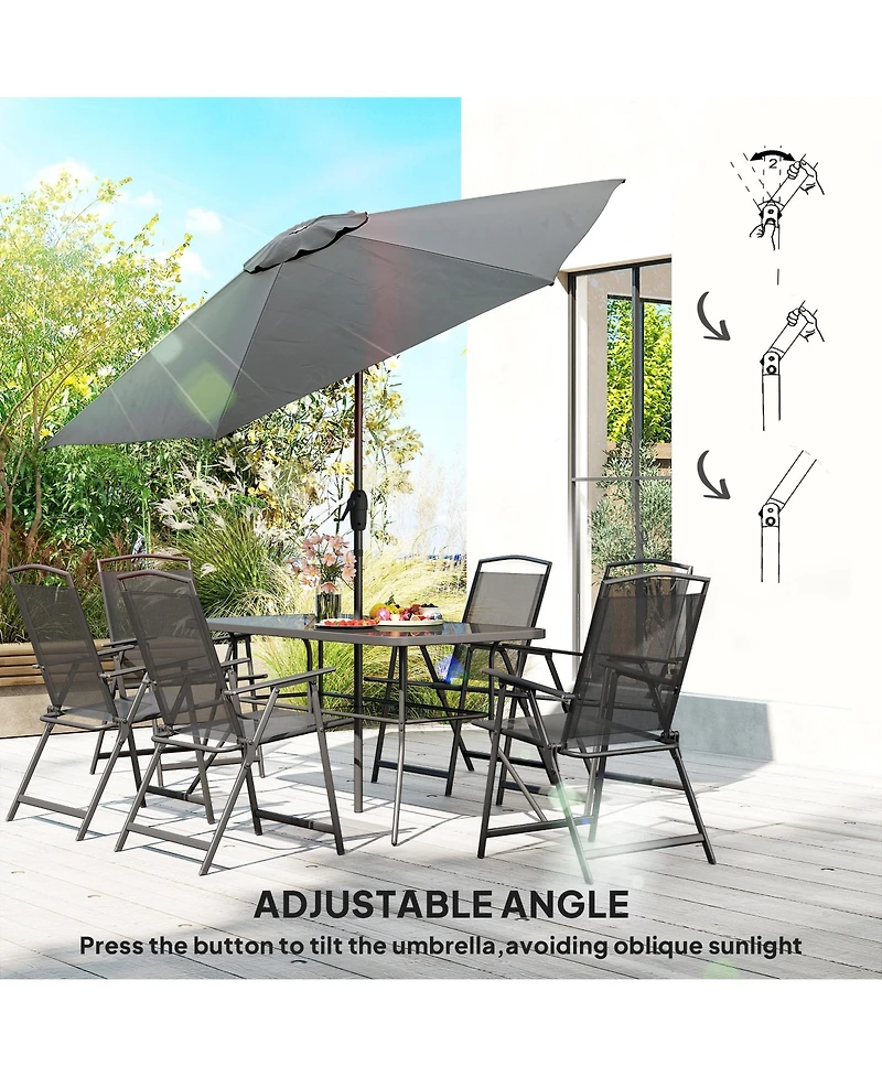 Outsunny 8 Piece Patio Dining Set with Umbrella Folding Chairs Table
