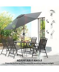 Outsunny 8 Piece Patio Dining Set with Umbrella Folding Chairs Table