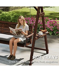 Outsunny 3 Seat Porch Swing with Cushion and Side Trays