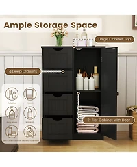 Gymax Bathroom Floor Cabinet Storage Organizer Cupboard w/ 4 Drawers Adjustable Shelf