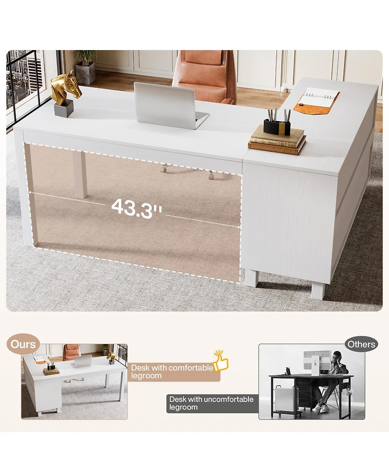 Tribesigns 59-Inch L Shaped Computer Desk with Cabinet, Farmhouse Corner Desk with Storage Shelves, L Shaped Executive Desk, Long Writing Desk for Hom