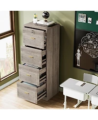 Tribesigns 4-Drawer File Cabinet, Vertical Filing Cabinet with Lock, Wood Storage Cabinet for Home Office,Locable File Cabinet for A4/F4/Letter/Legal