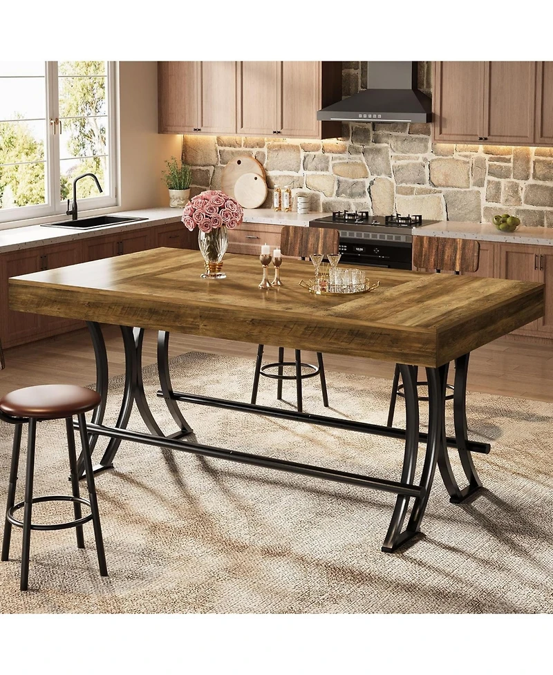 Tribesigns 63" Counter Height Dining Table with Metal Footrest, Rectangular Tall Kitchen Bar Table, Natural